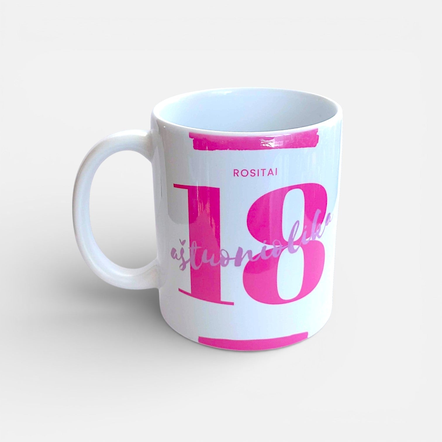 Personalizuotas puodelis „18“ – vardinis 18‑ojo gimtadienio puodelis